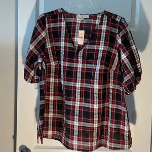 Loft Plus red and black plaid blouse top NWT size 20 loose fit workwear casual